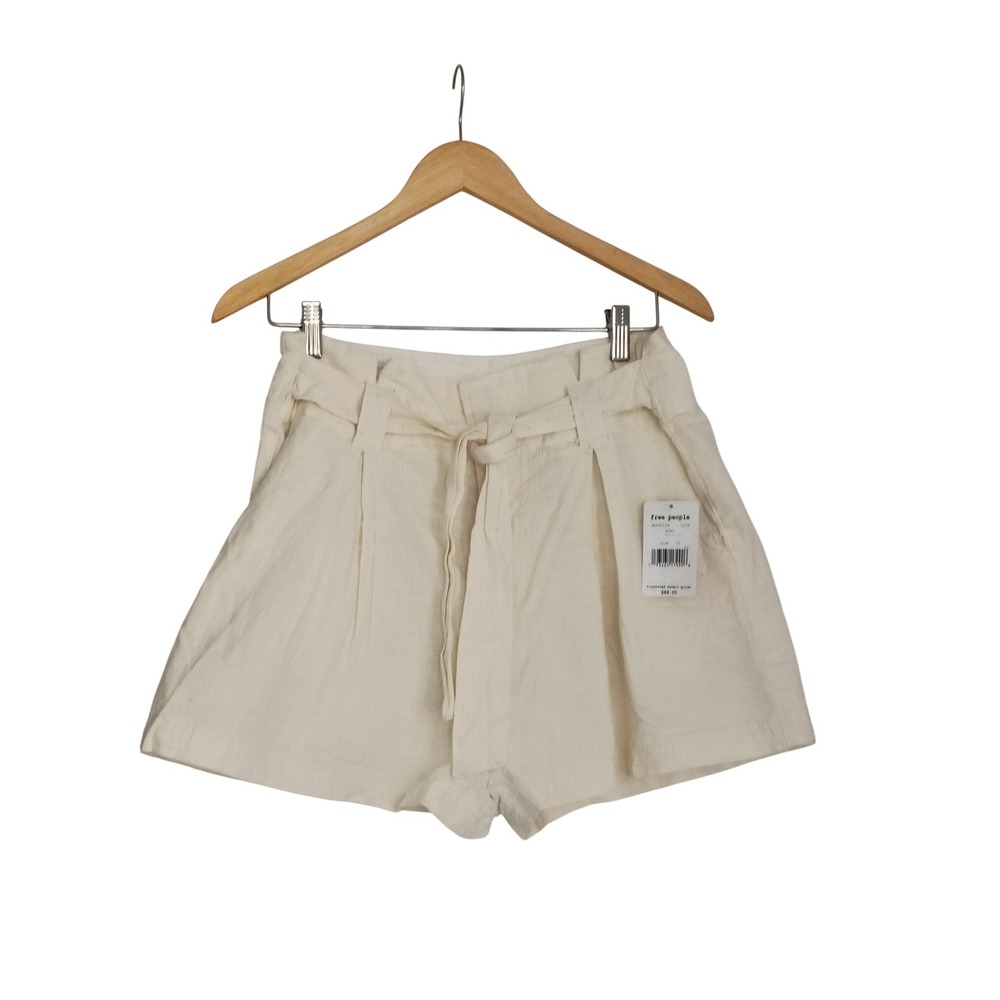 FREE PEOPLE NWT Cream Linen Blend Paperbag Waist Shorts Tie Belt S Coastal